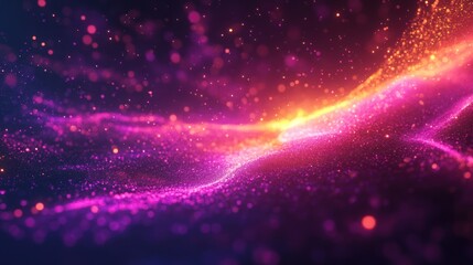 Fototapeta premium Abstract bright glowing particle flow with pink and gold hues, for use as background or visual