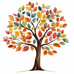 Obraz premium Beautiful Autumn Tree with Colorful Leaves in Vibrant Shades of Red, Orange, Yellow, and Green on White Background