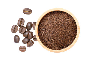 coffee beans and coffee powder