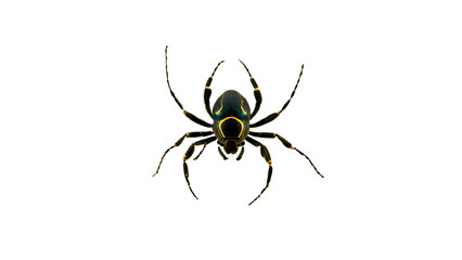 Black and yellow spider with intricate patterns observed in a natural setting during daylight hours