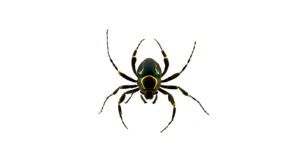 Black and yellow spider with intricate patterns observed in a natural setting during daylight hours
