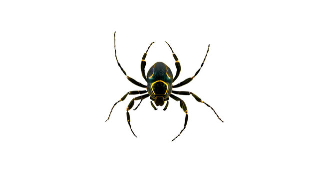 Black and yellow spider with intricate patterns observed in a natural setting during daylight hours