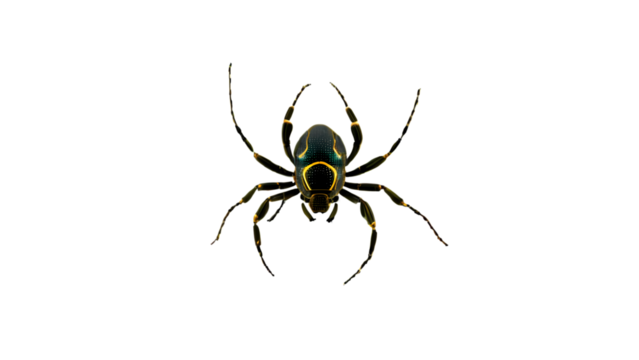 Black and yellow spider with intricate patterns observed in a natural setting during daylight hours