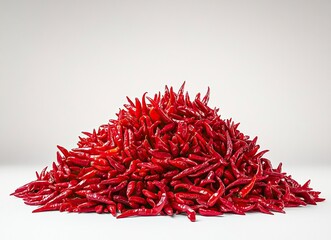 Pile of red chili peppers isolated on a white background with a clipping path, flying hot chili pepper stock photo, 