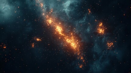 Obraz premium A dense field of asteroids with stars and a galaxy. Ideal for space exploration, astronomy, and sci-fi themes.