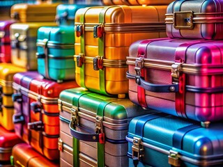 Colorful Hard Shell Suitcases Stacked, Macro Photography - Travel Luggage Background