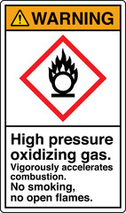 ANSI Z535 GHS Chemicals Label Warning High Pressure Oxidizing Gas Vigorously Accelerates Combustion No Smoking No Open Flames Vertical Black