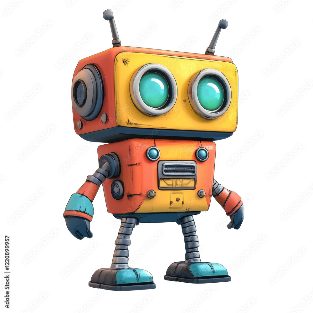 Aufkleber A charming 3D rendered image of a retro-styled robot with a friendly and playful expression.