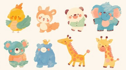 Cute Watercolor Animal Illustrations with a Charming and Playful Aesthetic