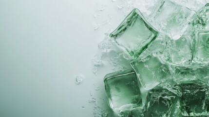 A collection of crisp ice cubes glimmering in soft lighting, showcasing the beauty of simplicity and freshness, perfect for illustrating coolness and clarity.