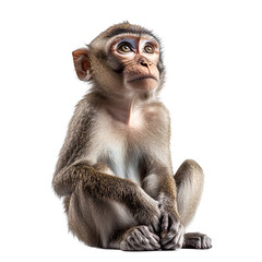 Angled view full body shot of an extremely perfect looking single Macaque animal isolated on a white transparent background