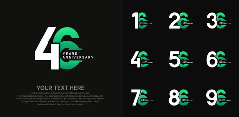 Anniversary logo set vector design, white and green color for celebration event