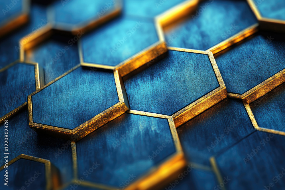 Aufkleber abstract close-up of a textured honeycomb pattern in dark blue and gold.