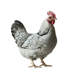 Fototapeta premium Angled view full body shot of an extremely perfect looking single Marans Chicken animal isolated on a white transparent background