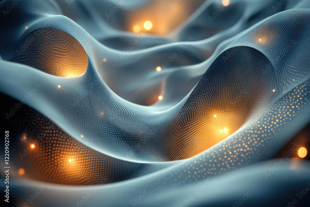 Poster Abstract digital wave of interconnected glowing particles, creating a dynamic and futuristic aesthetic.