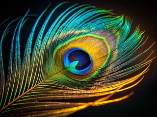Obraz premium Night Photography: Vibrant Peacock Feather, Intricate Swirls & Patterns