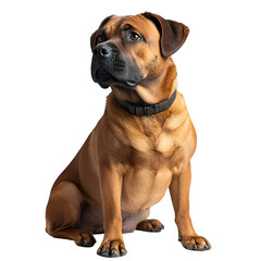 Fototapeta premium Angled view full body shot of an extremely perfect looking single Mastiff Mix animal isolated on a white transparent background