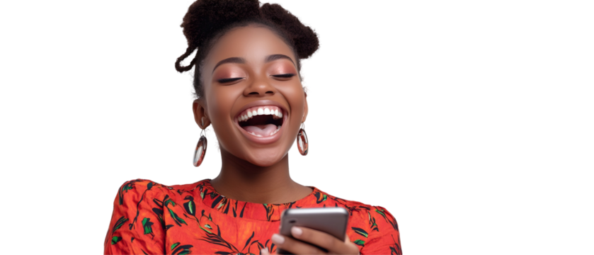 Happy woman using a cell phone. Isolated on White Background, clipping path  - 