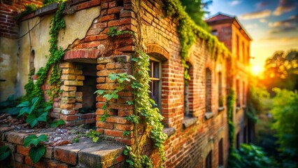 Fototapeta premium Crumbling Brick Building Corner - Tilt-Shift Miniature Photography