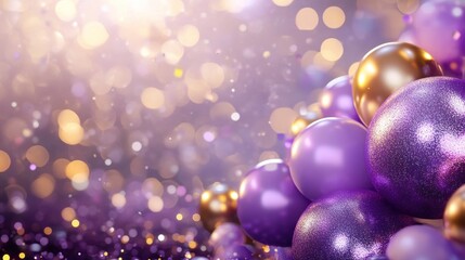Purple and Gold Glitter Balloons Festive Background