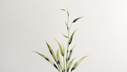 Fototapeta premium Green Bamboo Hand Painted Watercolor Artwork on White Background for Calming Home Decor