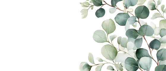 Invitation design featuring eucalyptus leaves and a Christian cross, perfect for a baptism or christening  - 