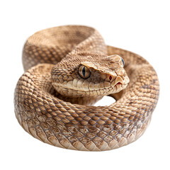Fototapeta premium Angled view full body shot of an extremely perfect looking single Mojave Rattlesnake animal isolated on a white transparent background