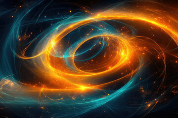 Obraz premium Abstract cosmic swirls of vibrant orange and teal energy, creating a mesmerizing nebula-like effect.