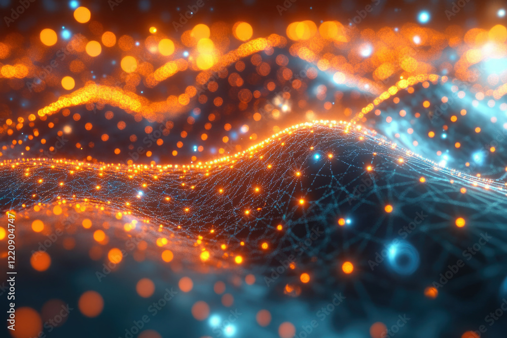 Aufkleber Abstract digital landscape with glowing nodes and connections, forming a dynamic network.