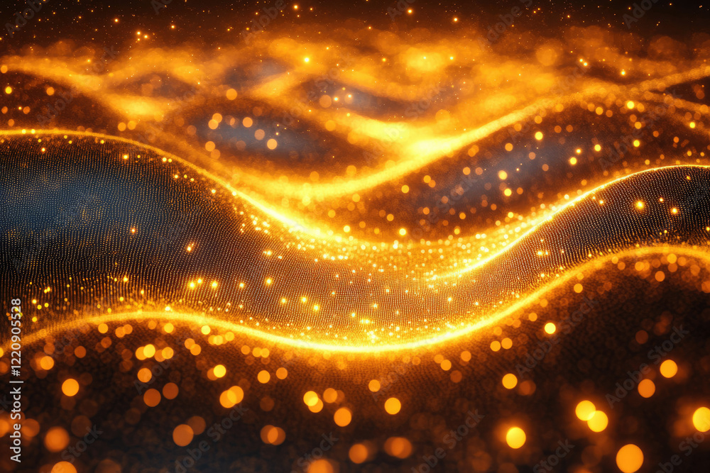 Poster Golden particle waves flowing, creating a luxurious and elegant abstract background.