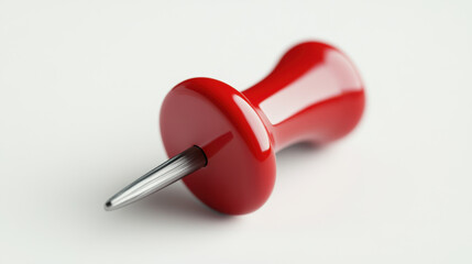 Bright red push pin with shiny surface and sharp metal point, ideal for office use