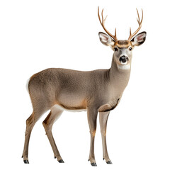 Fototapeta premium Angled view full body shot of an extremely perfect looking single Mule Deer animal isolated on a white transparent background