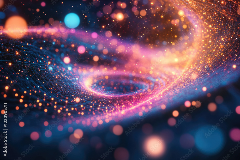 Aufkleber Abstract swirling nebula with glowing particles and interconnected lines, creating a vibrant cosmic scene.