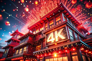 Dazzling Red Architectural Flow: 4K Soft Light Particle Effect