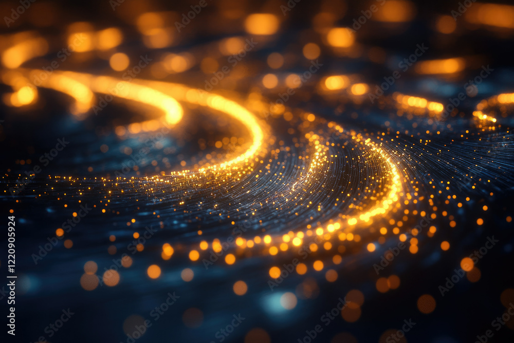 Aufkleber abstract swirling golden particles on a dark blue background, creating a mesmerizing cosmic effect.