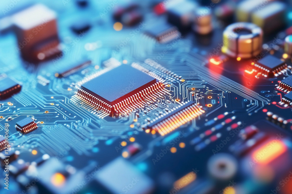 Poster Close-up view of a circuit board with illuminated components