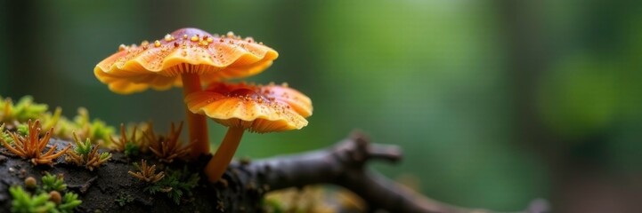 Fungi growing on a dry coniferous tree branch, fungi, nature
