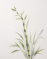 Obraz premium Tranquil Green Bamboo Watercolor Painting on Clean White Background with Fine Art Detailing