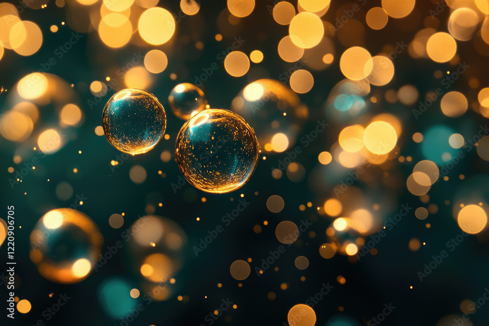 Poster Glowing orbs float amidst a bokeh of golden and teal lights, creating a magical, ethereal scene.