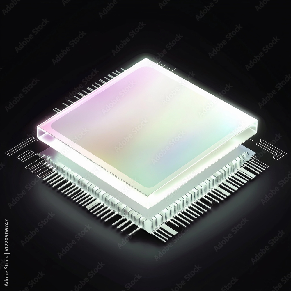Poster modern microchip design showcasing advanced technology features