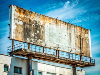Old Abandoned Billboard on White Building Wall - Rule of Thirds Composition