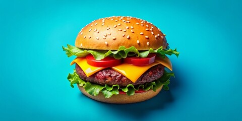 Delicious Cheeseburger Drone Aerial View: Clean Line Clip Art for Menu Design
