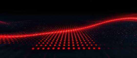 Fototapeta premium Abstract Background with Red Glowing Dots and Flowing Wave Shapes. 21:9 Ratio
