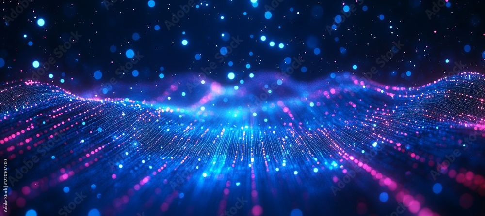 Poster Cyberspace graph wave terrain. Wireless blockchain network transfer. Generative AI technology.