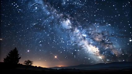 Naklejka premium Milky Way Galaxy Night Sky with Stars and Silhouette Landscape