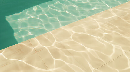 Sunlit Poolside: Teal Water and Beige Tiles