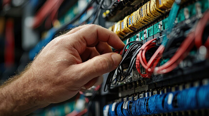 Hand inspecting wiring for compliance in technical setting