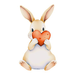 Cute cartoon rabbit holding a heart, perfect for Valentine's Day.