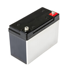 a black and white battery with a red cap on top on transparent background