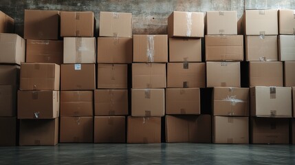 A well-organized tower of cardboard boxes against a rustic wall, suggesting themes of change, packing, and effective use of space in a practical environment.